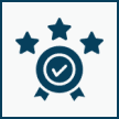 Quality check badge with three stars icon.