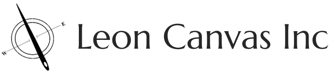 Leon Canvas Inc logo with needle design.