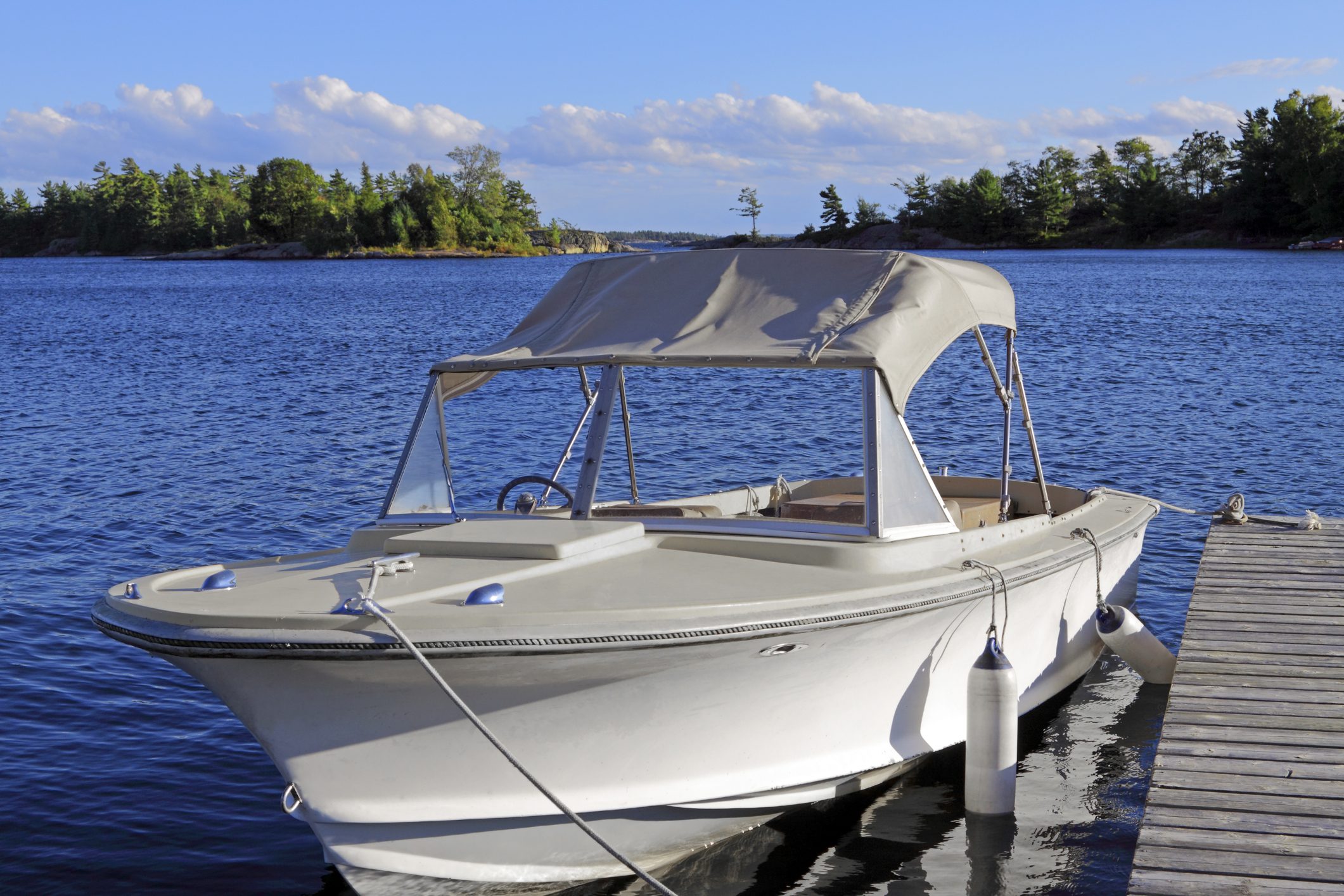 Power boat in harbor